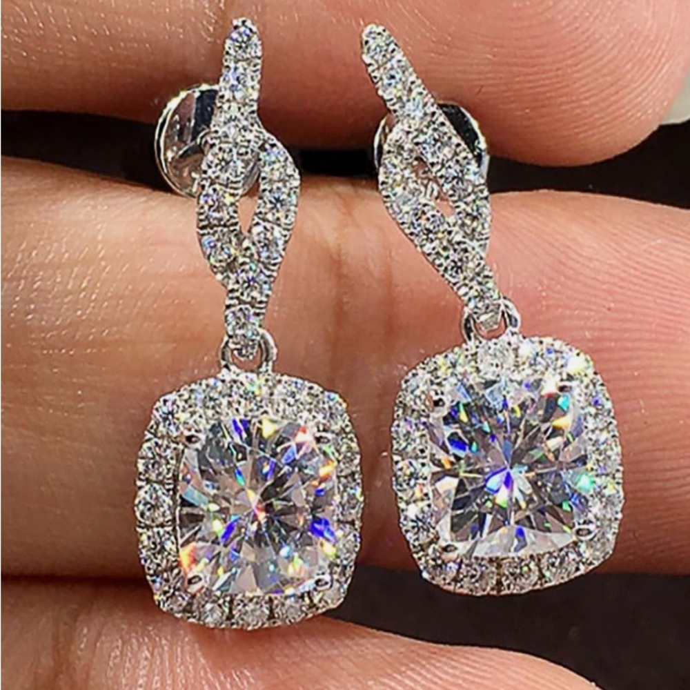 Elegant Cubic Zirconia Silver Drop Earrings
